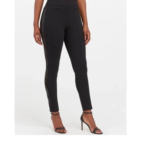 SPANX Black Skinny Pants ankle with side sequin size S - Picture 6 of 14